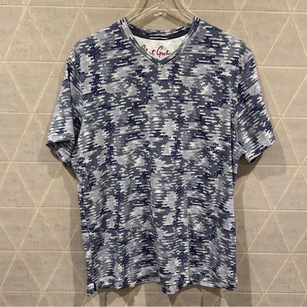 ROBERT GRAHAM St. Lucie Camo T-Shirt Blue Size L Cotton Jersey Short Sleeve